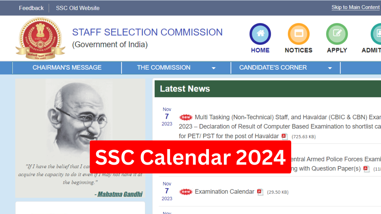 SSC Calendar 2024 Notification SSC 2024 Calendar and Exam Dates for