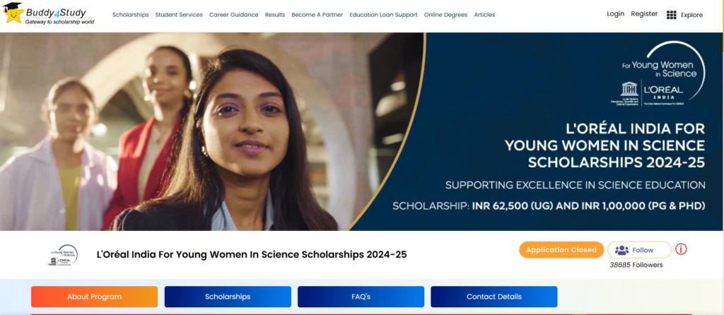 L'Oréal India For Young Women in Science Scholarships 2025