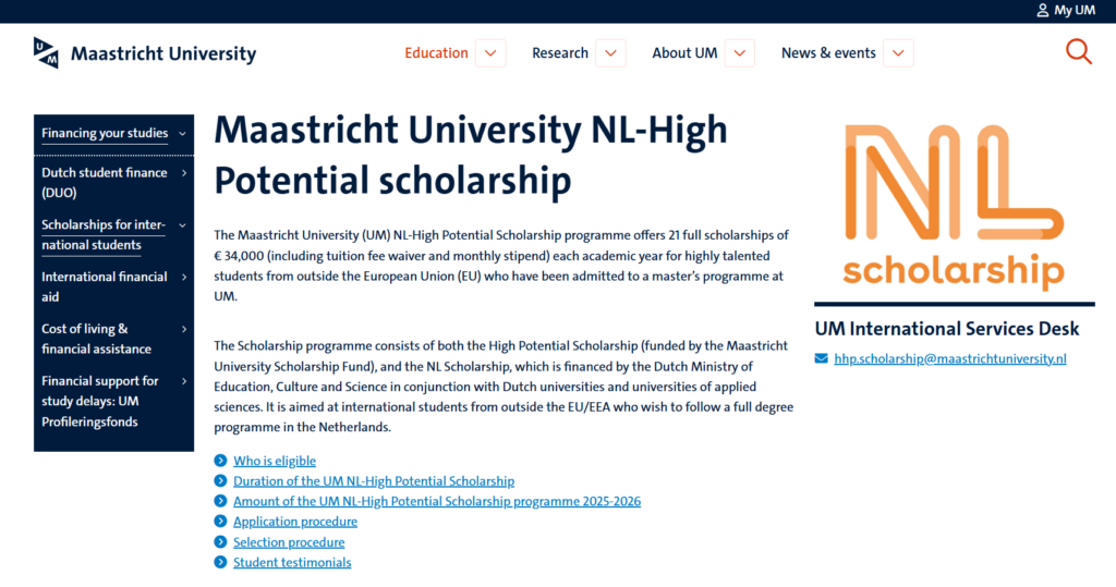 Fully Funded Maastricht University Masters Scholarships 2025-26